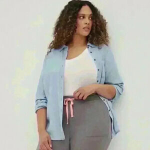 Torrid blue Jean button up blouse